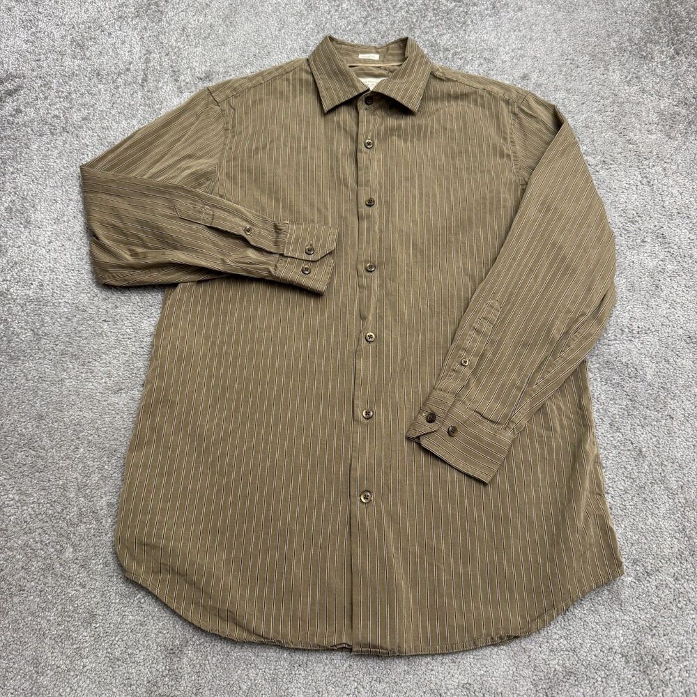 Banana Republic Classic Fit Striped Button Up Shirt Mens Small Brown Long Sleeve